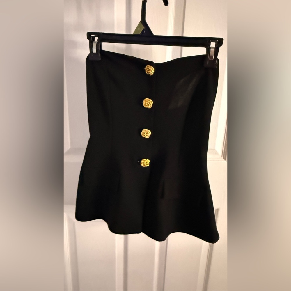 Classic Black A-Line Skirt with Gold Accent Buttons